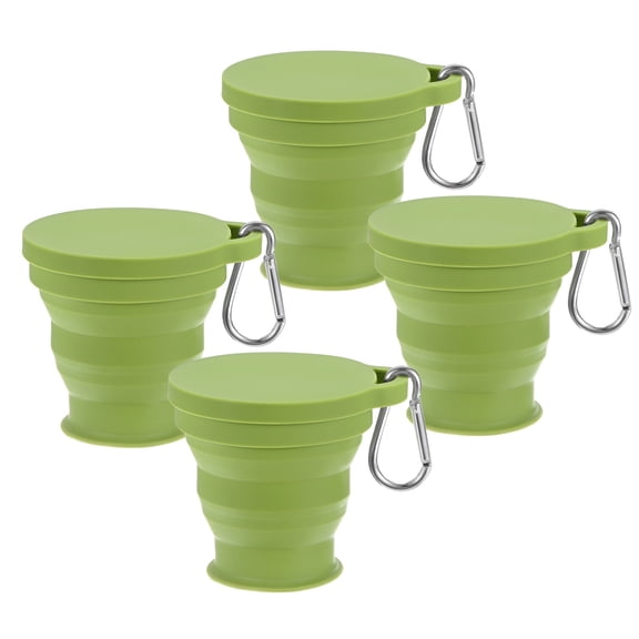 Uxcell 4 Pack Collapsible Travel Cup, 6oz(180ml) Silicone Portable Foldable Water Cup Bottle with Spring Buckle [Green]