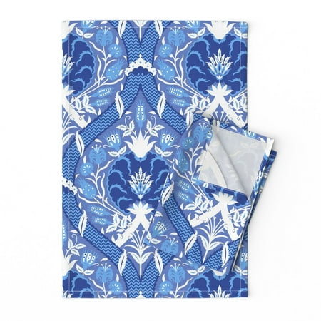 

Printed Tea Towel Linen Cotton Canvas - Indigo Blue Damask Victorian Renaissance Persian Asian Traditional Print Decorative Kitchen Towel by Spoonflower