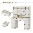 thumbnail image 3 of Farmhouse Vanity Desk with Charging Station, Makeup Vanity Table with Mirror and Lights and Drawers, Dressing Table with Cabinets&Door for Bedroom, White, 3 of 10