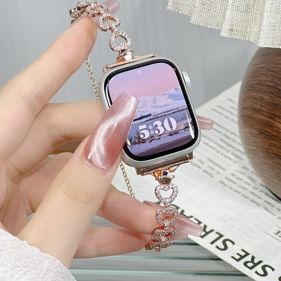 Sleektime Adjustable Metal Bling Band for 42/44/45/46/49mm Smartwatches, Stylish and Durable,Rosegold