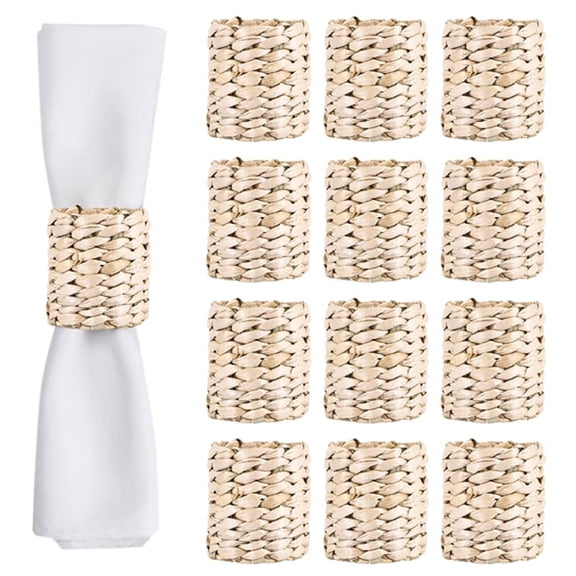 12Pcs Water Hyacinth Napkin Rings -for Party, Dinner Table Decoration