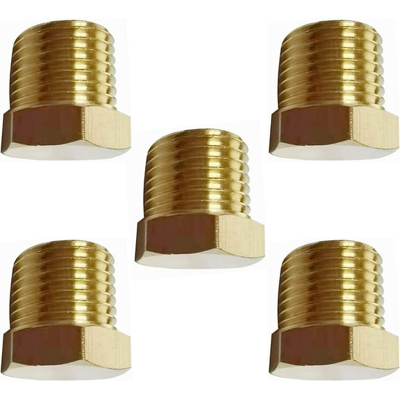YOUHO 1/8 Npt Adapter for Pipe Fittings, Brass Pipe Fitting 1/8" Hex Head Plug with Thread (5 Packs)