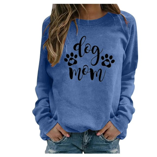 IROINID Économies Hauts pour Femmes Grande Taille Détente Manches Longues Empreinte de Patte de Chien Col Rond Hauts Chemise Blouse Chandail, Bleu