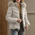 thumbnail image 4 of Olyvenn Women's Winter Warm Thickened Quilted Puffer Jacket Zipper Pockets Bubble Coat with Removable Hood Faux Fur Collar Beige XXL, 4 of 6