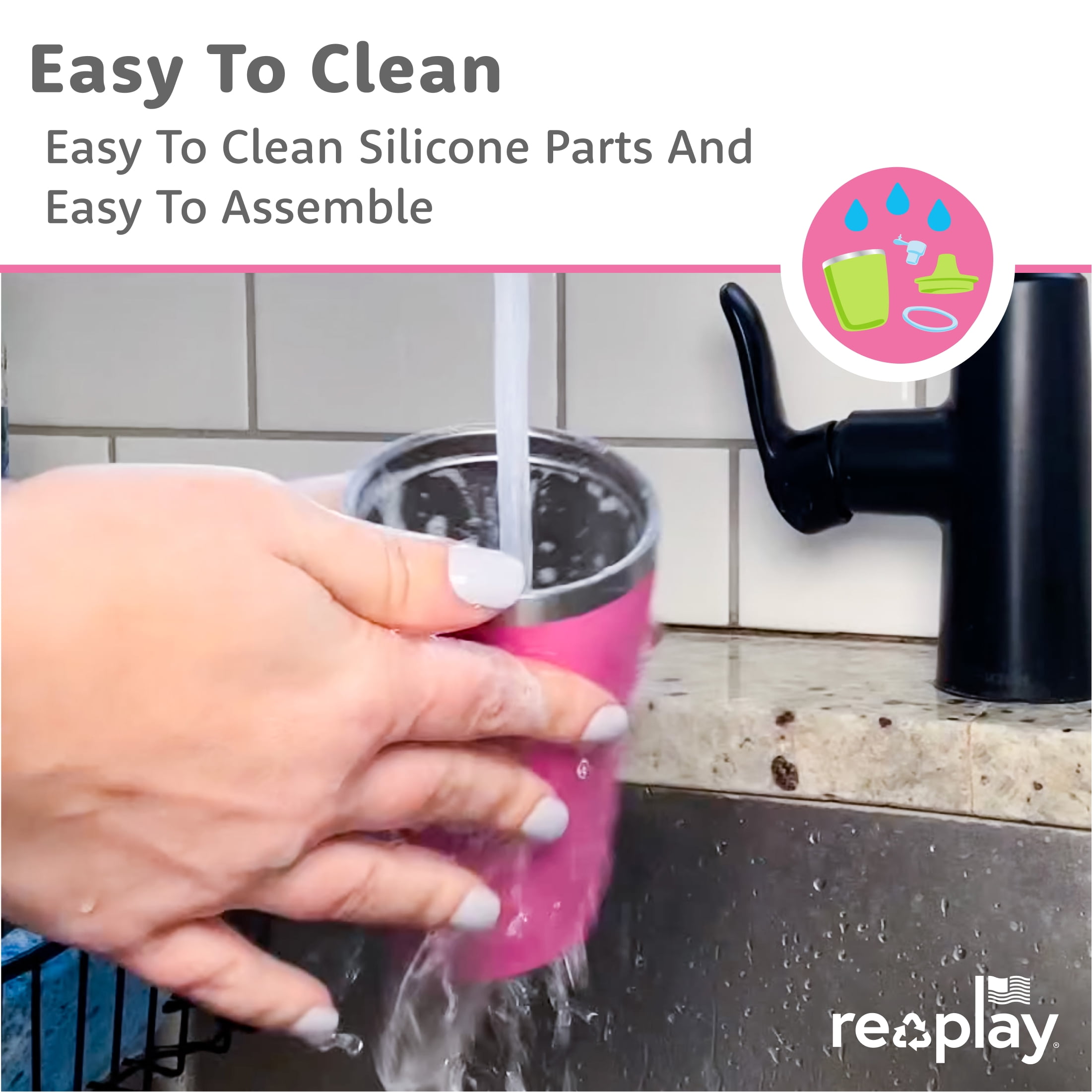 Re-Play 10 oz Insulated Stainless Steel Sippy Cups 2-Pack - No-Spill Toddler Cups, Pink/Sky Blue