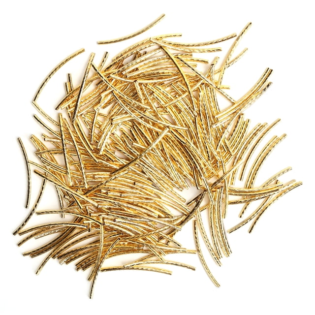 Curved Long Tube Beads, DIY Materials Curved Noodle Tube Beads For DIY Crafts For Jewelry Making Gold