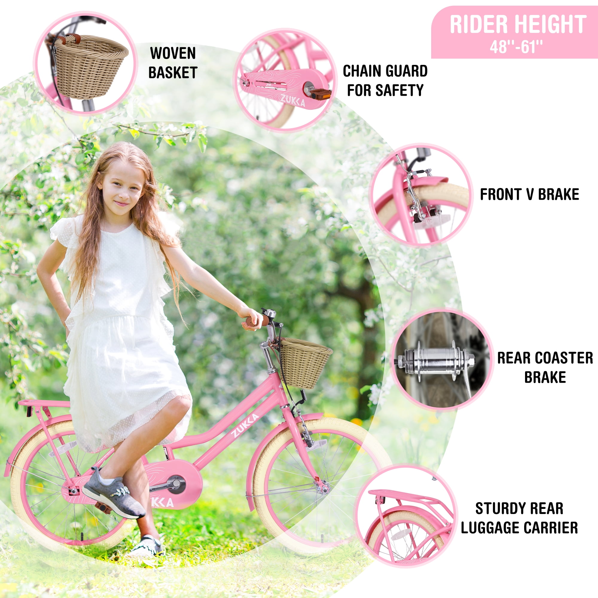 Ambifirner 20” Freestyle Fixed Gear Bike with Basket & V-Brakes Alloy Frame​​