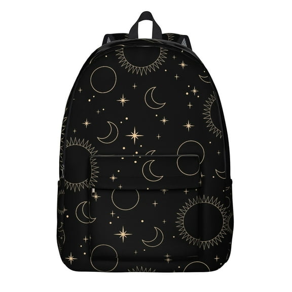 Witchy Celestial Backpack, Waterproof School Bag with Gothic Sun, Moon, and Starry Night Pattern