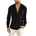 thumbnail image 2 of Men's Cotton And Linen Blouse Shirt Casual Button Down Long Roll-Up Sleeve Shirt Summer Beach Hippie T Shirt Black M, 2 of 7