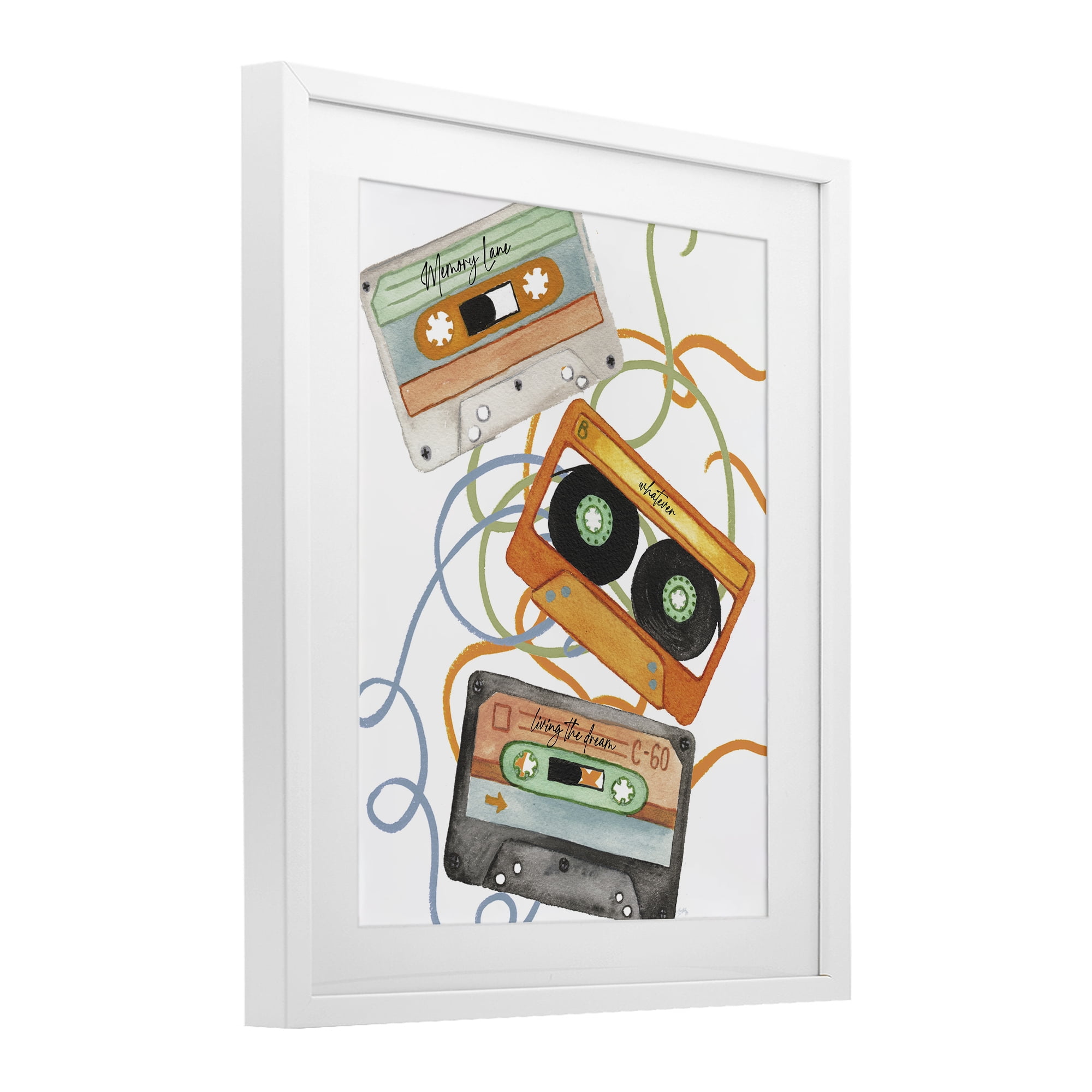 Stupell Industries Cassette Mix Tapes Trio White Framed Print Under Glass, design by Elizabeth Medley