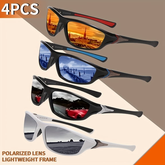 4 Pack Polarized Sports Sunglasses for Men and Women, Lightweight Wraparound Driving Glasses for Cycling, Fishing, Running, Hiking and Outdoor Activities