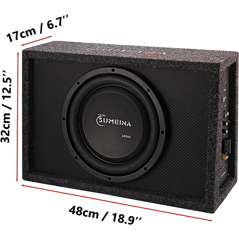 10 Compact Active Subwoofer System, 800 Watt Car Audio Bass Subwoofer Sub,  100W RMS Subwoofer Enclosure with Integrated Amplifier, Powered Subwoofer
