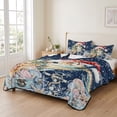 thumbnail image 2 of Quilts Full Size Bedding Set, Christmas Sea Turtle Lightweight Quilted Comforter, Winter Snowflakes Coastal Navy Blue Soft Reversible Bedspread Coverlet with Pillow Covers for All Season, 78" x 90", 2 of 9