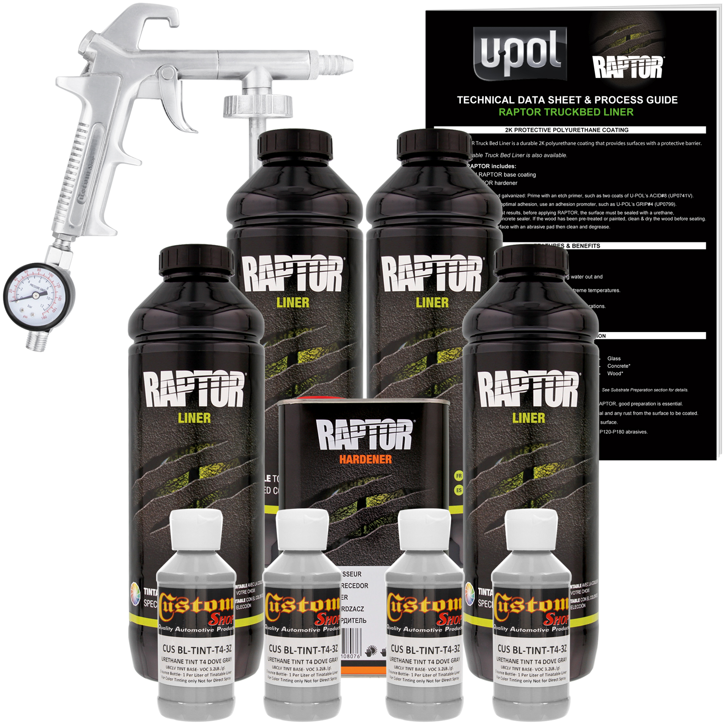 Raptor Dove Gray Urethane SprayOn Truck Bed Liner Spray Gun, 4 Liters
