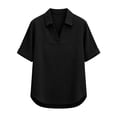 thumbnail image 7 of Htigea Womens V Neck Collared T Shirts Summer Cap Sleeve Tops Dressy Business Shirts Casual Loose Fit Tunic Tees Black M, 7 of 7