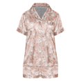 thumbnail image 4 of Purple Silky Pajamas for Women Polyester,Spandex Y2k Cute Printed Short Sleeve High Waist Shorts Set Homewear Pajama Set M, 4 of 4