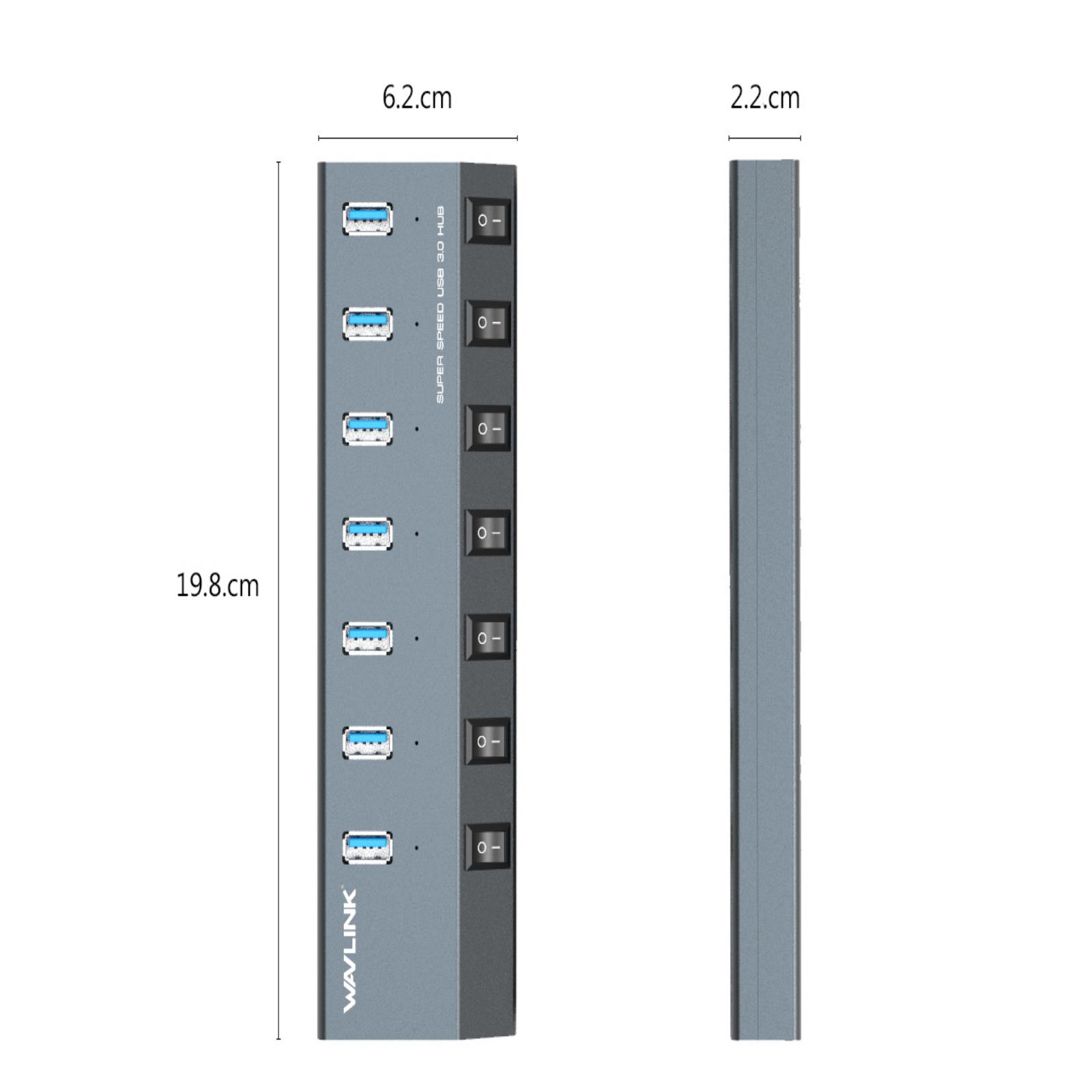 7-Port USB 3.0 Superspeed Hub with 48W Power Adapter, On/Off Switches with BC 1.2 Charging Support for Macbook, iPad, iPhone, Laptops, Tablets, Mobile HDD and more