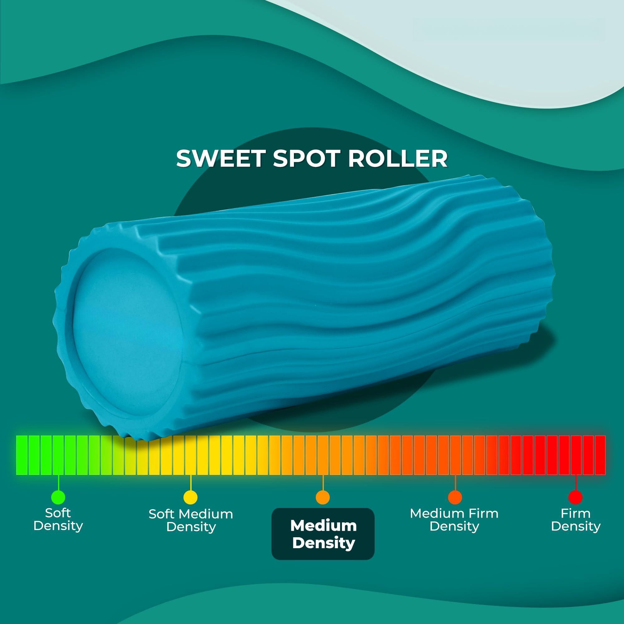 Sweet Spot Medium Exercise Foam Roller 14"x5.5" - Density Travel For Physical  Deep Tissue Massage Yoga Pilates Classic Wave Texture (miami Blue)
