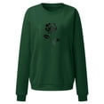 thumbnail image 3 of Womens Tops Dressy Casual Winter Loose Crew Neck Long Sleeve Kimono One Shoulder with Pocket Floral Leisure Cotton Top(Dark Green,L), 3 of 3