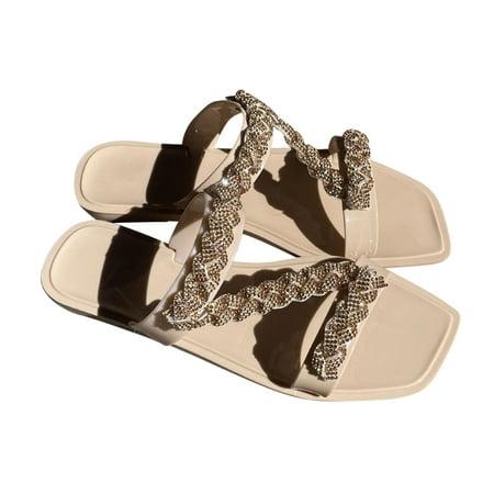 

Gzztg Shoes For Women Summer Sandals Flat Slip On Crystal Roman Open Women S