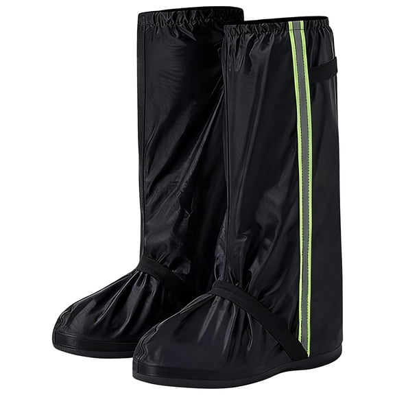 Pair of Oxford Cloth Tall Waterproof Shoe Covers, 17.7 in / 45 cm High, Black Rain Shoe Covers for Outdoor Use, Anti-Slip, Wear-Resistant, Reusable, Sand-Proof, Size L