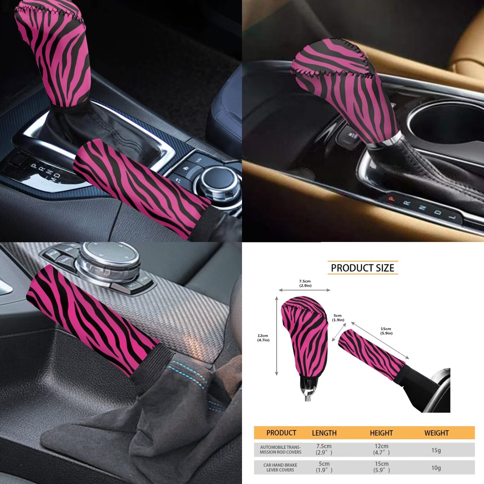 Garronmavis Pink Zebra Stripe Car Seat Cover Full Set of 11pcs with Headrest Protector Lanyards Key Chain Cup Pad Gear Shift Knob and Handbrake Sleeve Automotive Seat Cover Accessories