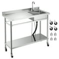 thumbnail image 1 of VEVOR Évier Utilitaire en Acier Inoxydable, Évier de Cuisine Commercial à Bol Unique Roulant avec Roues, Robinet et Tuyau d'Eau Chaude et Froide, 47.2x19.7x41.5 Po, 1 of 9