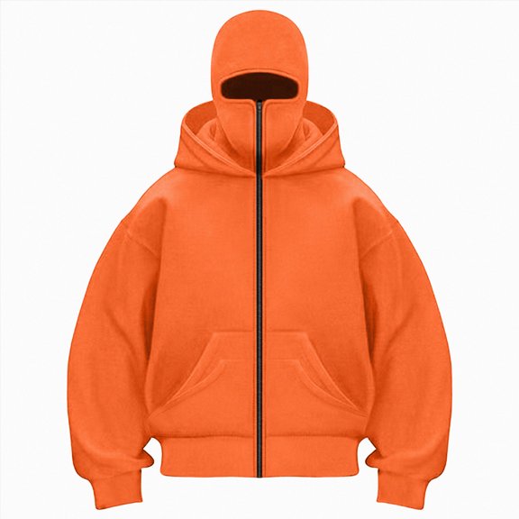 NOLDARES Balaclava Women Zip Hoodie With Face Mask Winter Warm Casual Hoodies Double Layer Hooded Y2K Sports Jacket(T148-Orange,S)