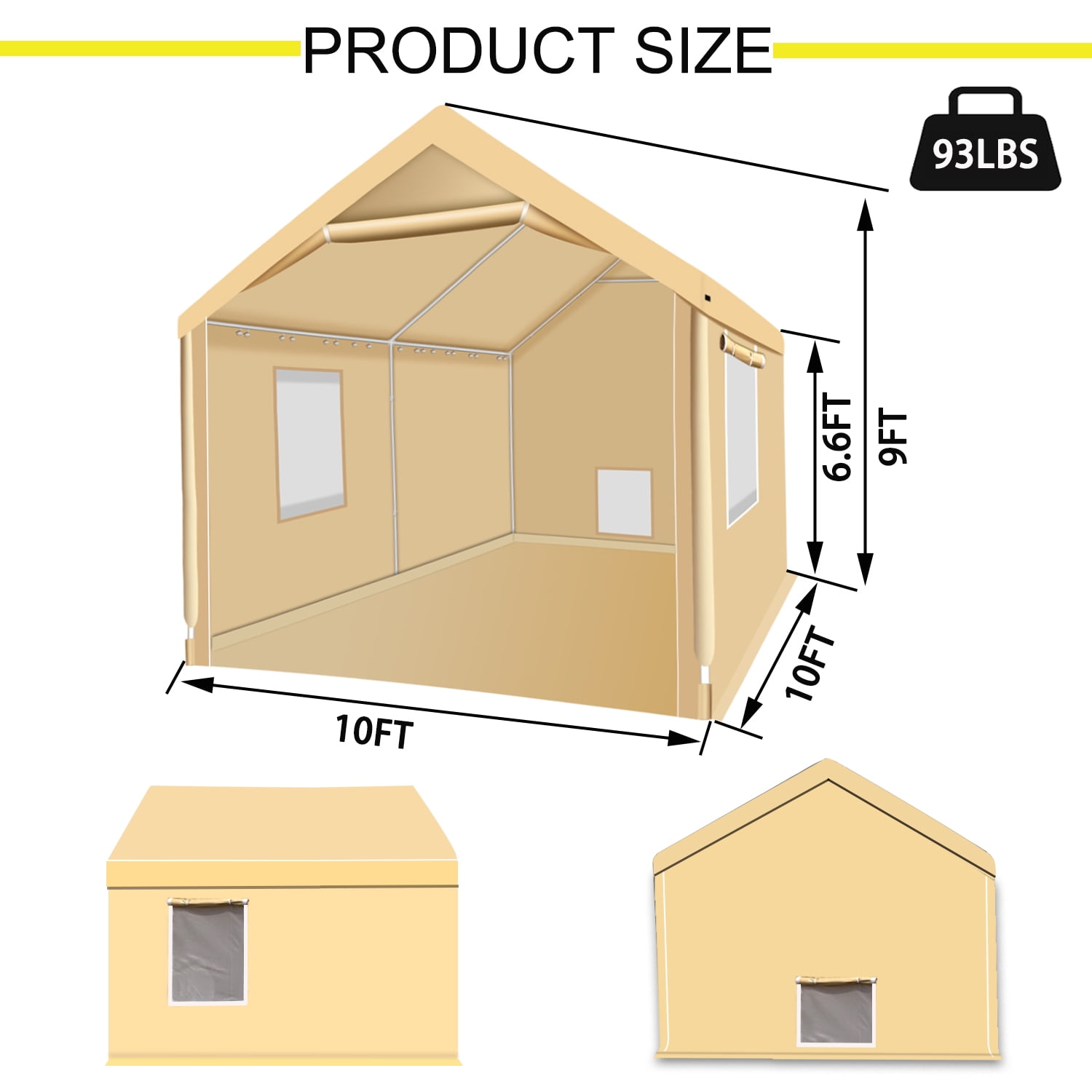 Rainproof Portable Paint Booth 10X10X9FT Spray Booth with 4pcs Mesh Windows & Floor for Painting Auto Parts, Furnitures and Other Items (Beige)