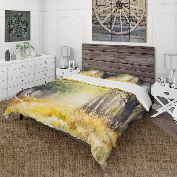 Designart 'Bright Sunshine Through The Forest Trees IV' Funda Nórdica Tradicional