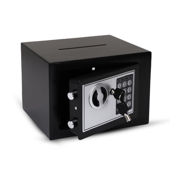 Darice Safe Box for Money – Safe with Electronic Combination Lock and Emergency Key – Cash Safe with Money Slot – Ideal for Documents, Cash, Jewelry (7.9" x 11.8" x 7.9" Black)