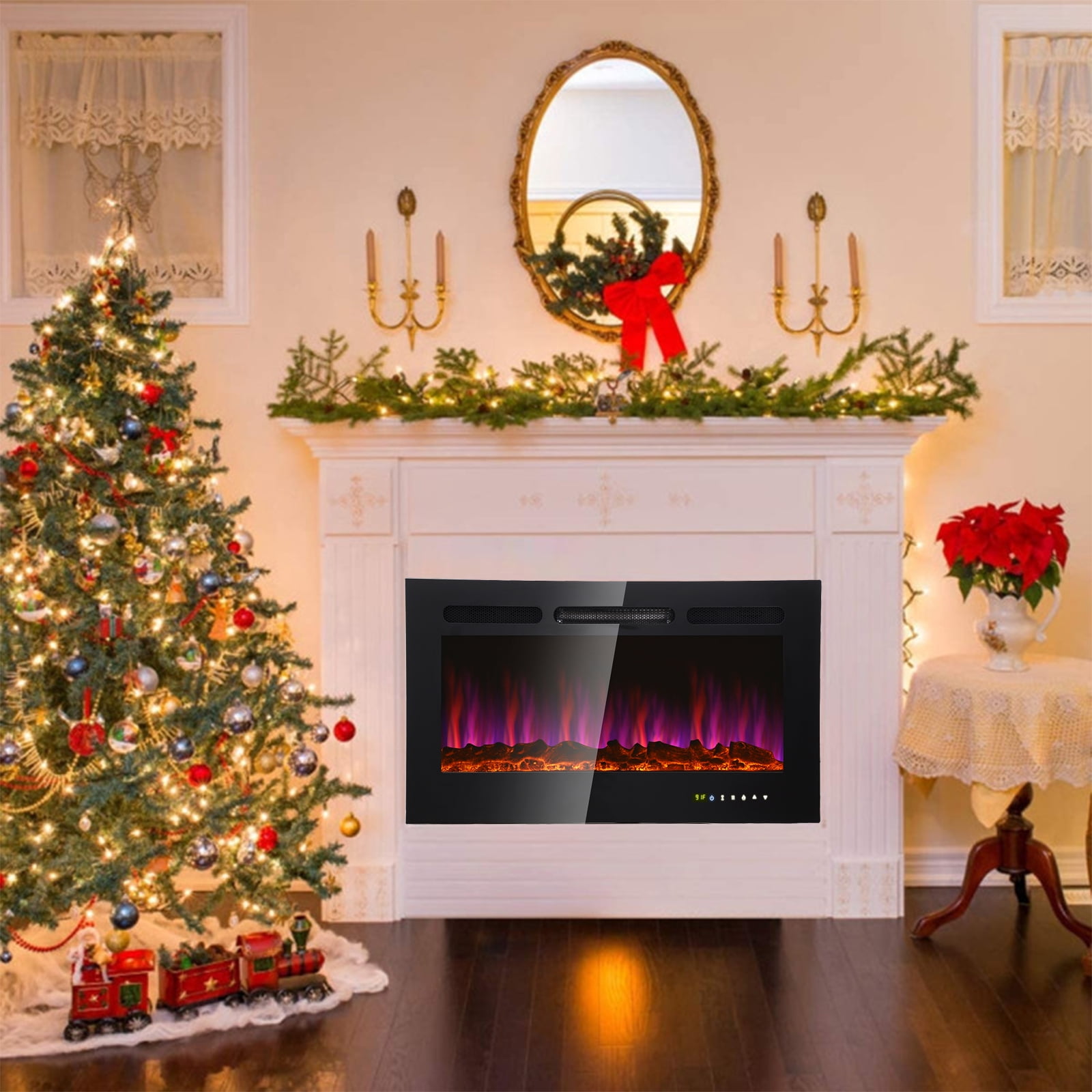 SKONYON 36" Electric Fireplace Recessed Ultra Thin Wall Mounted Heater w/Multicolor Flame