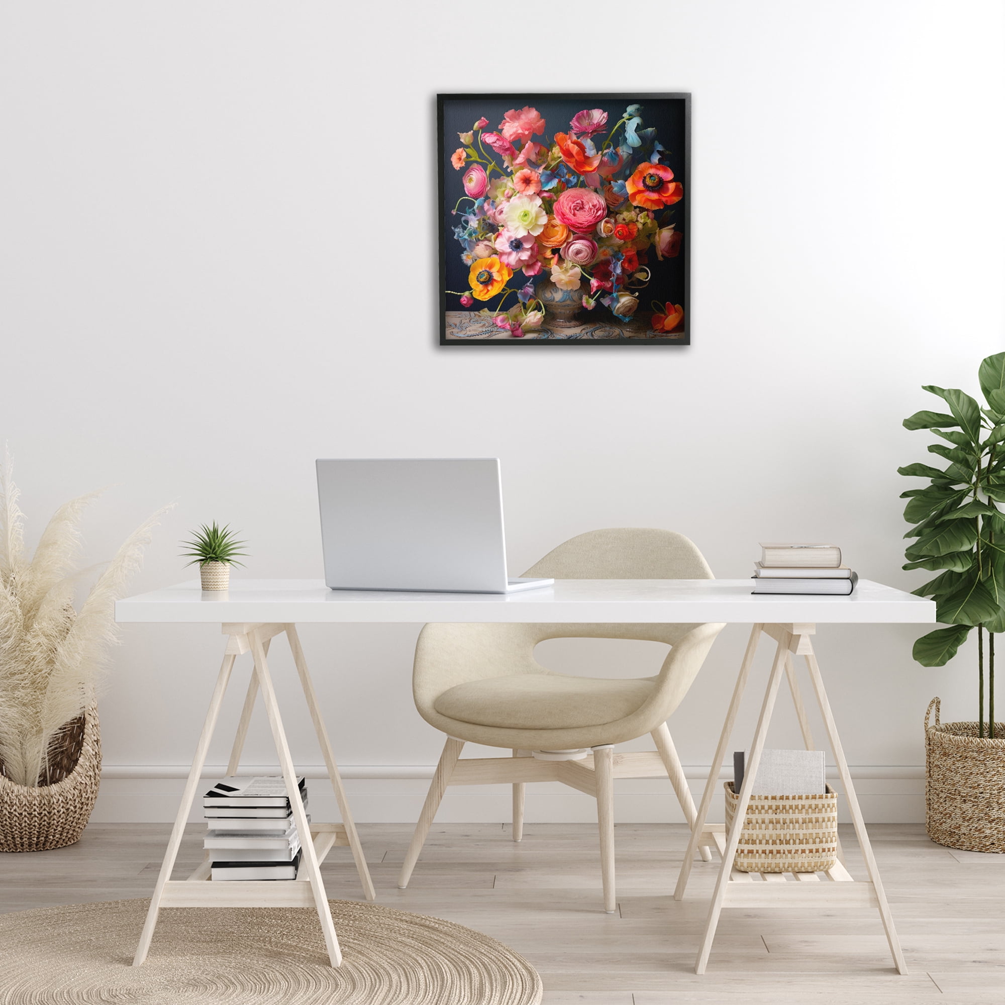 Stupell Industries Mixed Full Bouquet Botanical & Floral Painting Black Framed Art Print Wall Art, 24 x 24