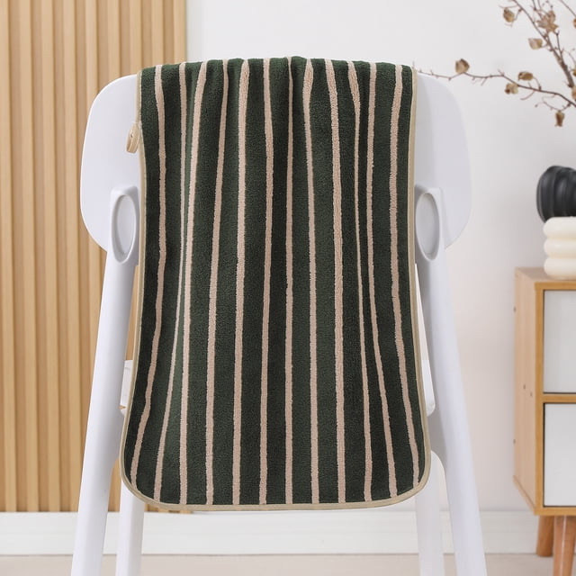 Striped Bath Towel, 29.5x13.7 Inches, Absorbent, Thick, Soft Polyester, Multi-Purpose for Bathroom, Gym, Beach, 1 Count