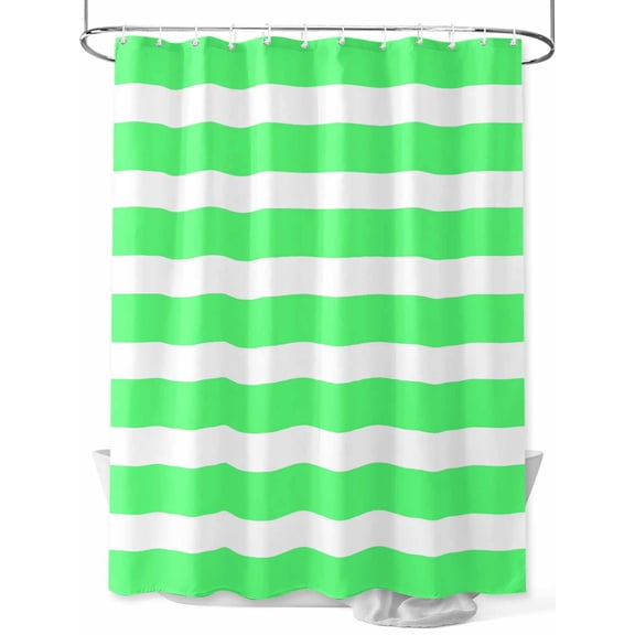 Fsddascl Green Striped Shower Curtain Set - Standard 72" x 72" Washable Bathtub Curtain with 12 Hooks, Modern Simple Monochrome Geometric White Waterproof Fabric Stall Shower Curtains for Bathroom