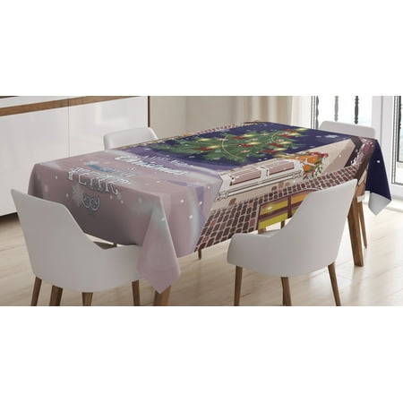 Tables Settings Christmas Tablecloth, Winter Setting Streets Filled with Snow Traditional Pine Tree Ribbons Carol Quote, Rectangular Table Cover for Dining Room Kitchen, 60 X 90 Inches, Multicolor, by Ambesonne ()