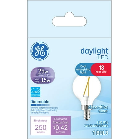 GE Daylight LED Globe Light Bulbs, 25 Watt Eqv, G16 Mini Globe Light Bulbs, Small Base, 13 year, 1pk