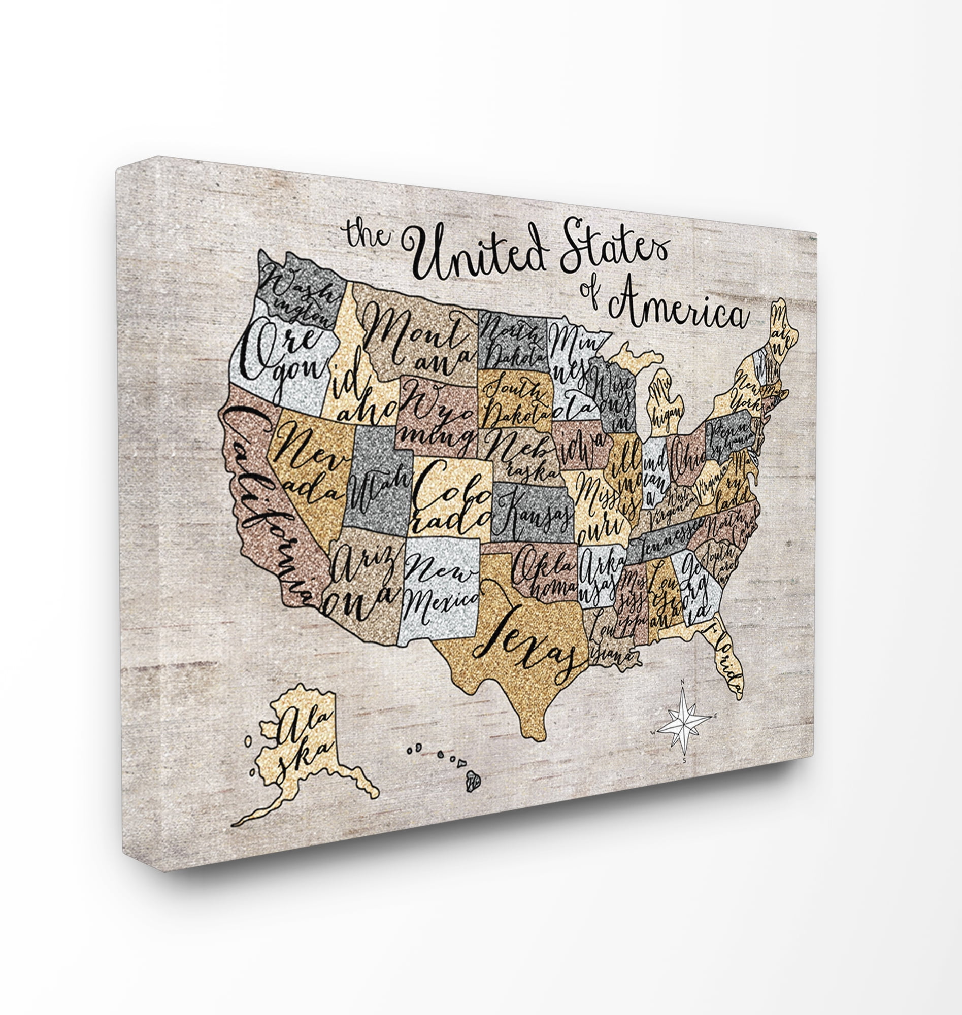 The Kids Room by Stupell United States Map Typography Canvas Art Proudly Made in USA 16 x 1.5 x 20 