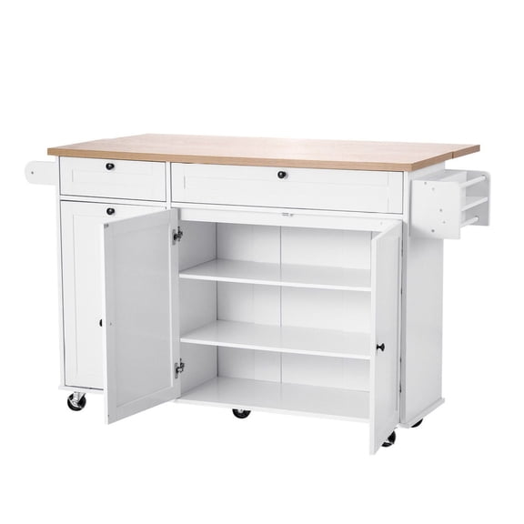 60in Kitchen Island Cart with Drop Leaf, Rolling Storage Cabinet Table with Drawer - Ample Storage & Lockable Wheels - Kitchen, Dining, Coffee Station