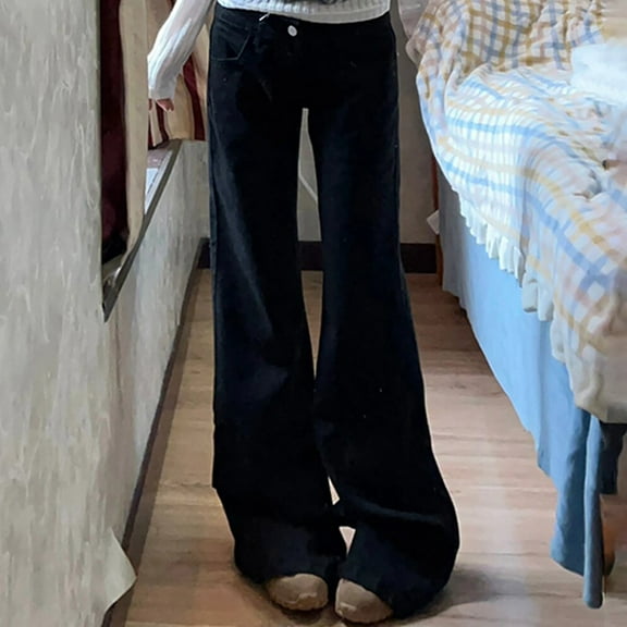 ClodeEU Women Low Rise Flared Jeans,Button Zip Front Jeans,Straight Leg Slim Fit Jean Black,Womens Plus L