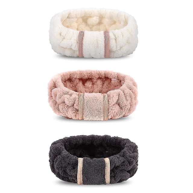 3 paquetes de diadema de belleza de microfibra, paño elástico de rizo, pañuelo para la cabeza para mujer, ducha facial para niña, ejercicio de Yoga, negro + polvo de carne + blanco