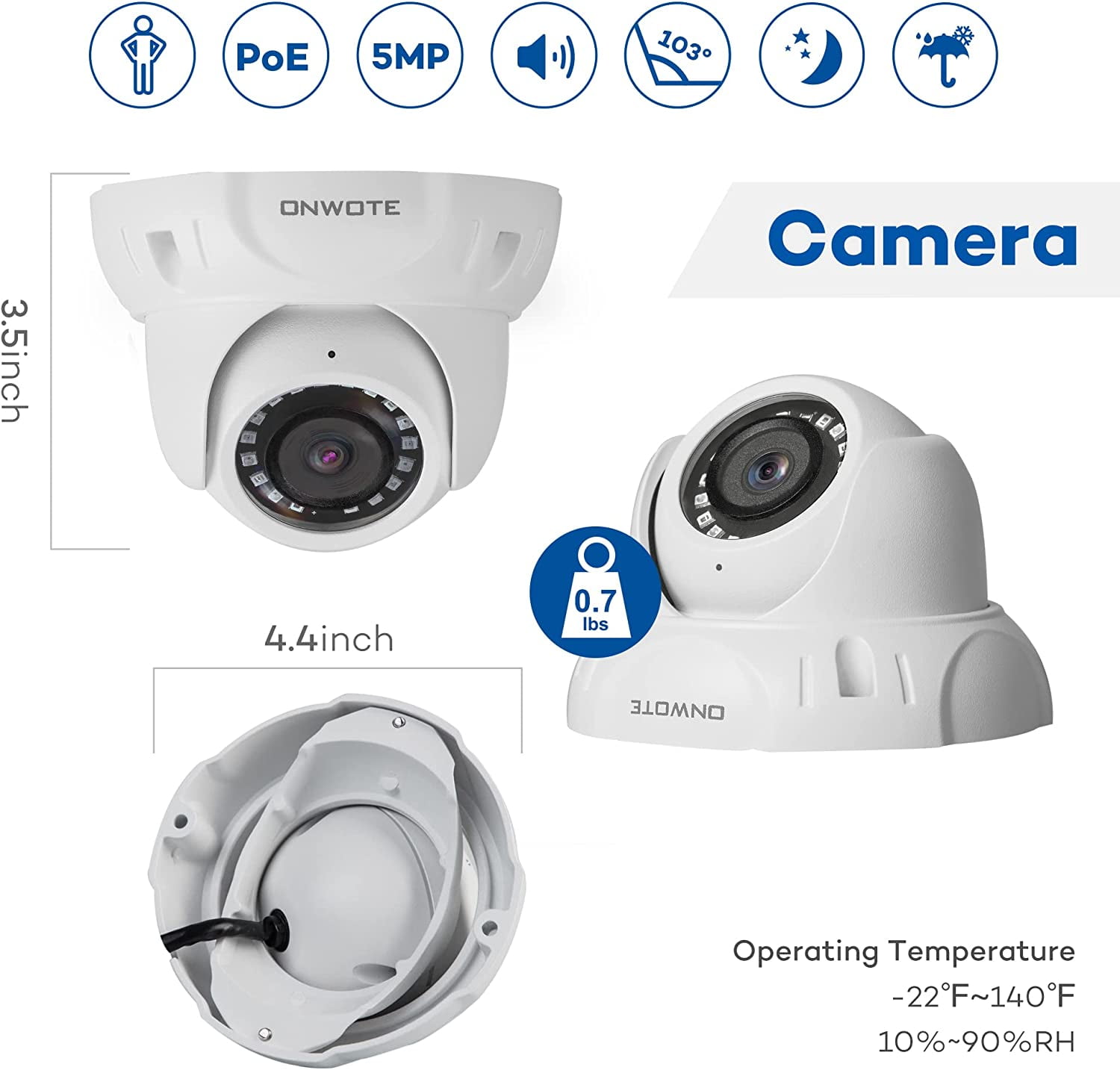 ONWOTE 16 Channel 4K PoE Security Camera System, AI-Human-Detection, 4K 16CH NVR with 4TB HDD for 24/7 Recording, 8 pcs wired 5MP Outdoor PoE IP Cameras with Audio, 16-CH Synchro Playback