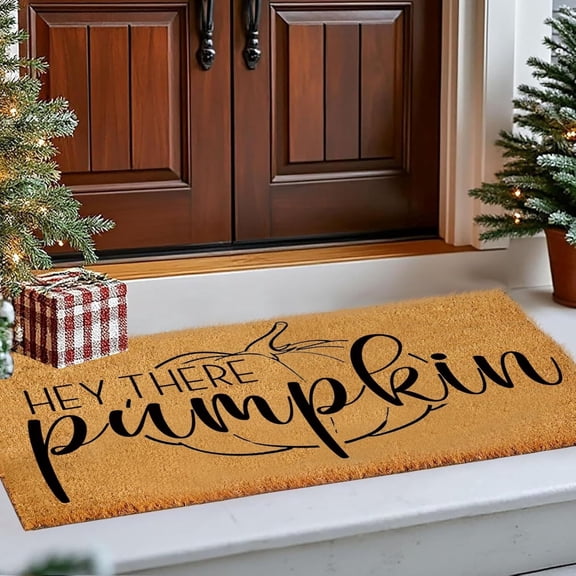 Fall Coco Coir Door Mat with Heavy Duty Backing, Large Hey There Pumpkin Doormat Outdoor Non-Slip Welcome Mat for Outside Entrance Porch Entry, Thanksgiving Decor