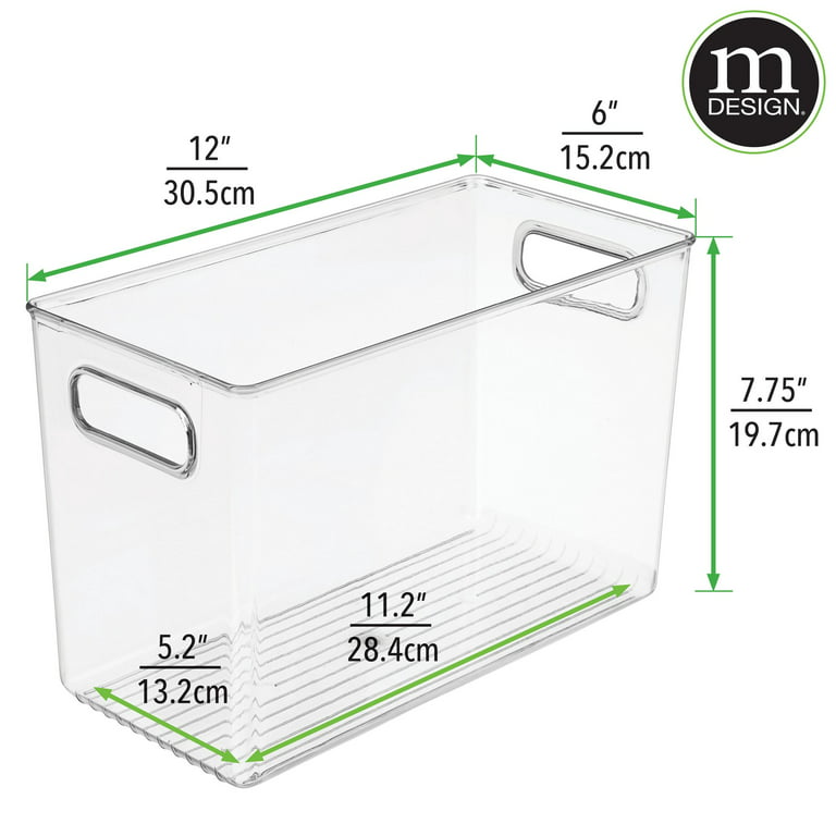 4ct mDesign Plastic Kitchen Pantry Storage Organizer Bin with Handles, 4 Pack, Clear