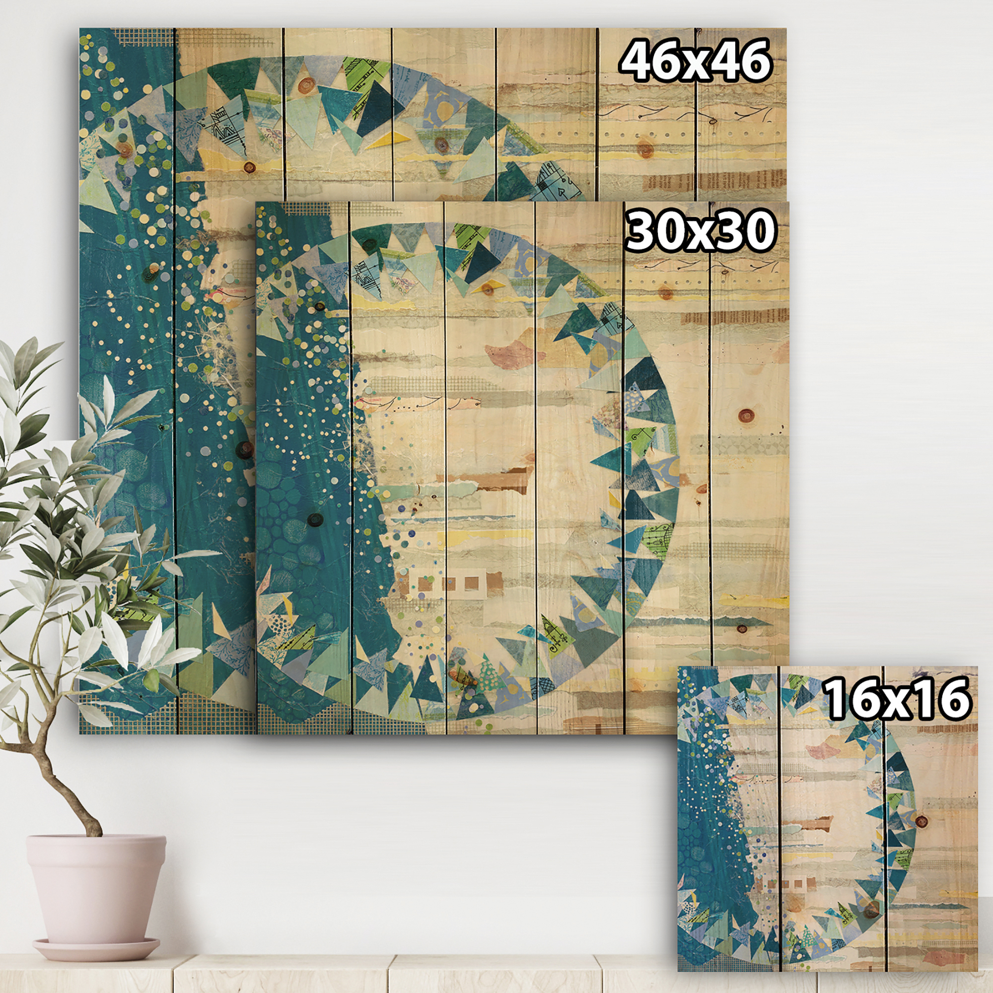 Designart 'The Calm Indigo Stripes' Modern & Contemporary Print on Natural Pine Wood