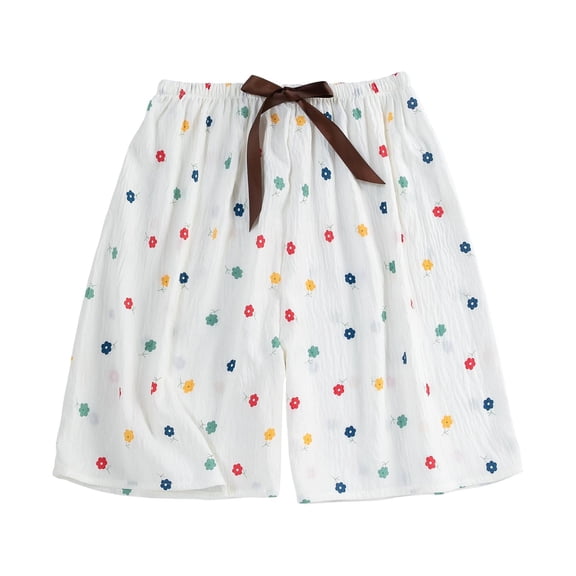 cfhntfmh Women's Pajama Shorts Summer Casual Lounge Sleep Shorts Wide Leg Soft Comfy Pj Bottoms Knee Length Shorts