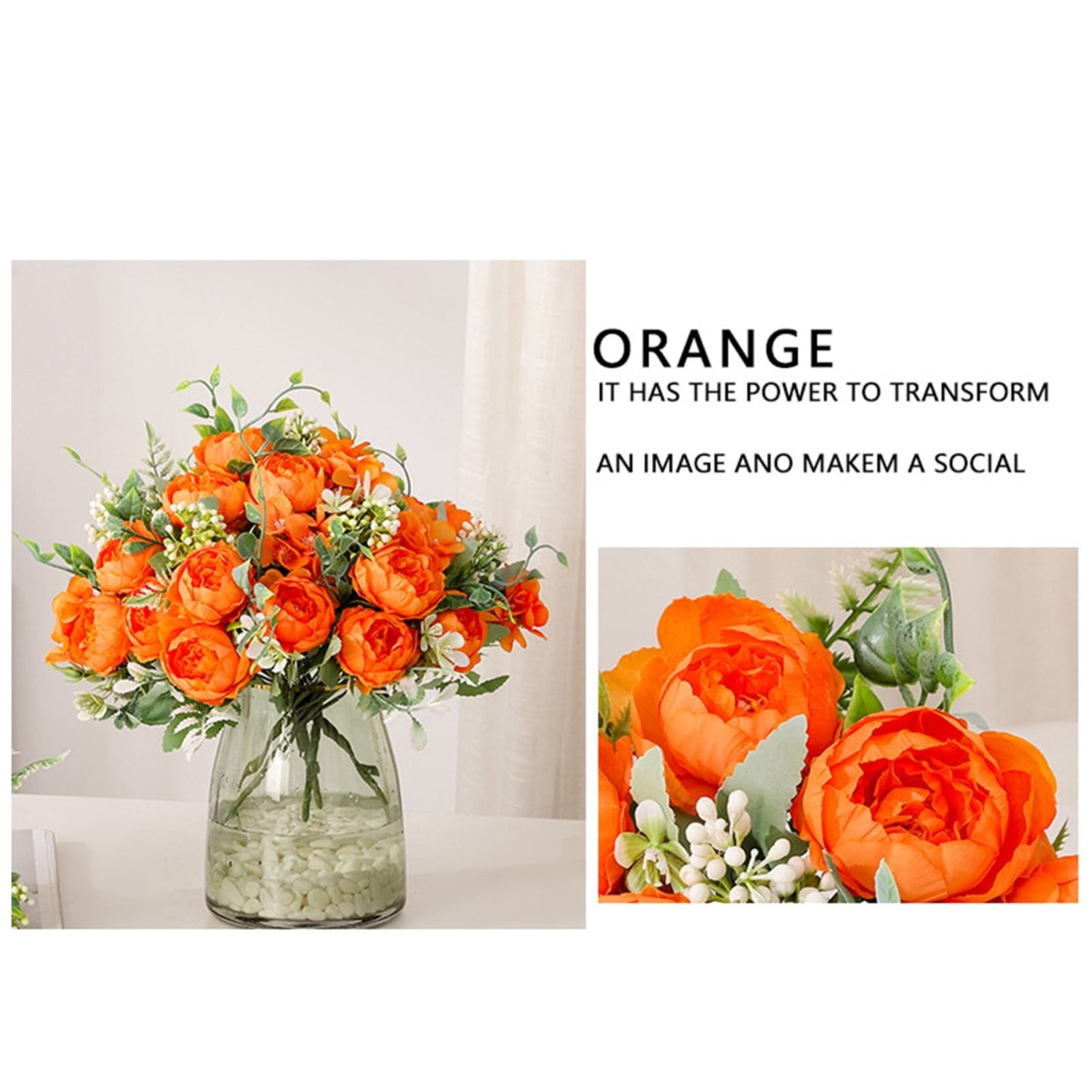 One Piece of Artificial Silk Peony Bouquet Clearance! Artificial Peony Combination Bouquet Flowers Arrangement Room Decor Wedding Centerpiece Orange