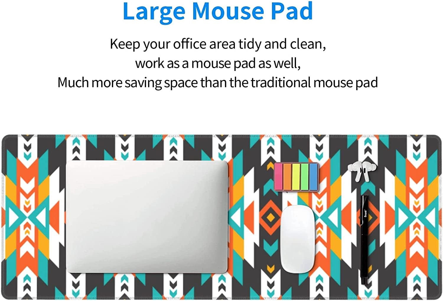 American Ethnic Culture Gaming Mouse Pad XL, Extended Stitched Edges Mousepad, Large Mouse Mat Desk Pad, Long Non-Slip Rubber Base Mice Pad（31.5x12 Inch）