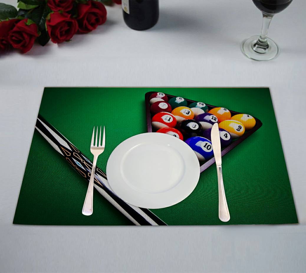 ECZJNT Billiard balls pool Placemat Table Mat Cup Mat 12x18 inch,Set of