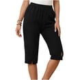 thumbnail image 5 of ClodeEU Women's Elastic Waist Capri Pants, Casual Loose Fit Cropped Trousers with Pockets for Summer Black,Women's Plus L, 5 of 8